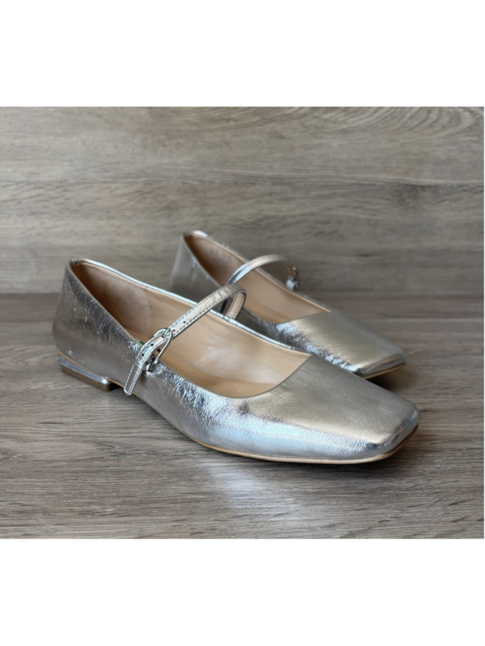 Franco Sarto Mary Jane Flats Ballet Silver Metallic 9 Square Toe EUC